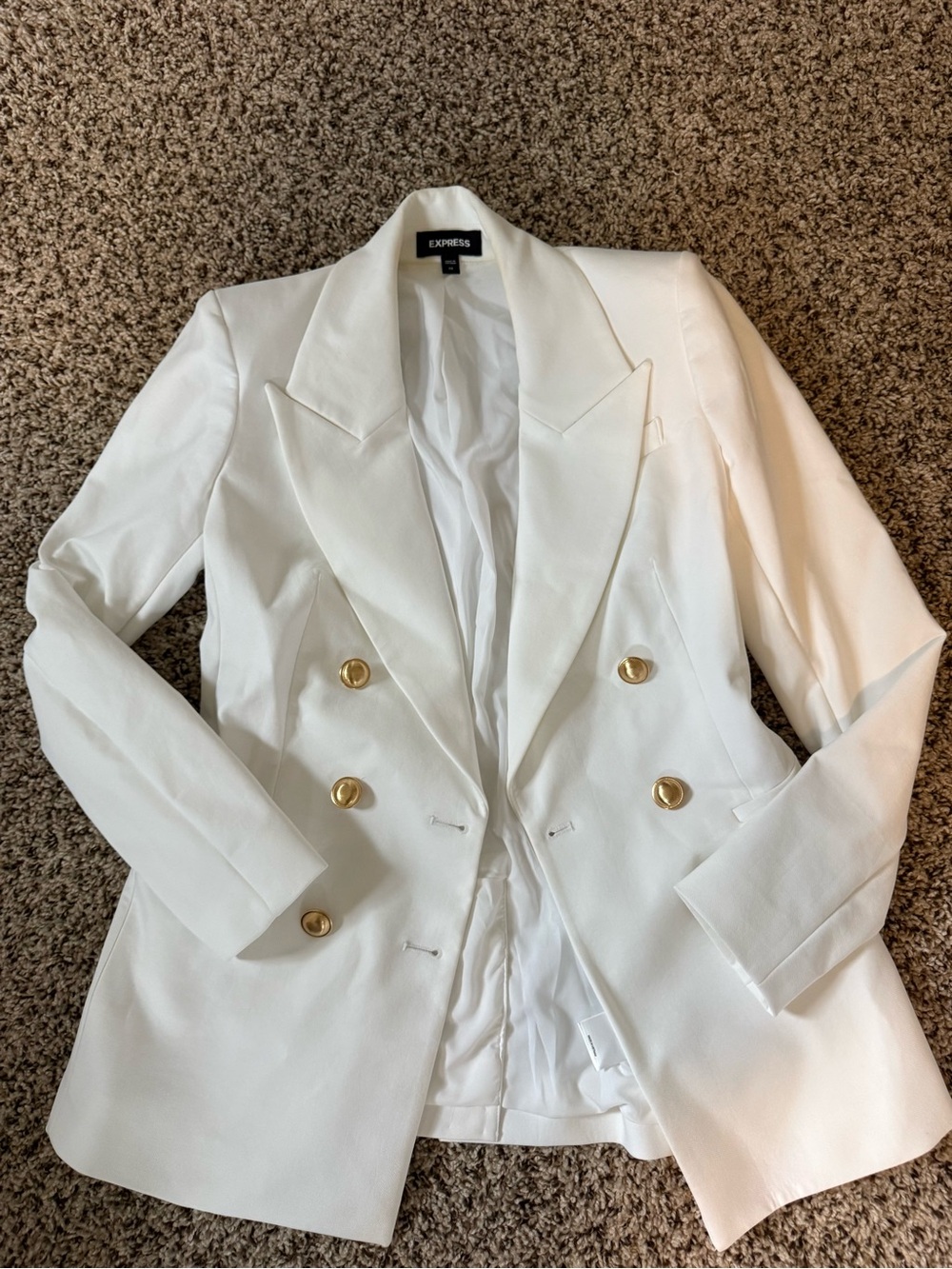 Express White Double-Breasted Blazer with Gold Buttons